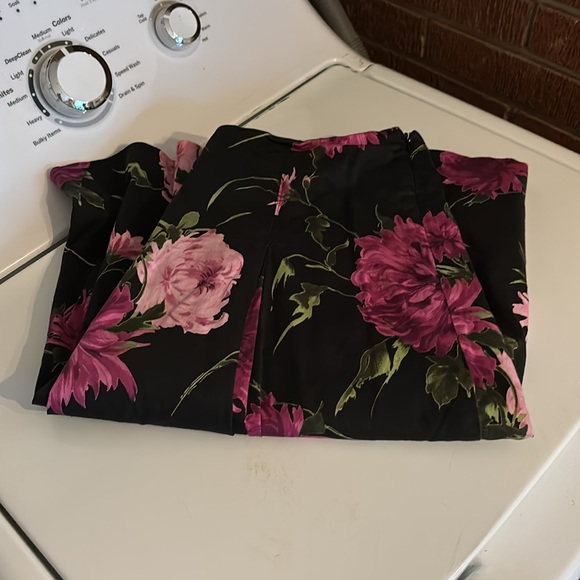 Talbots Petites Floral Black A-Line Skirt Purple Flowers Pleats Lined Zipper 12P - Picture 2 of 16